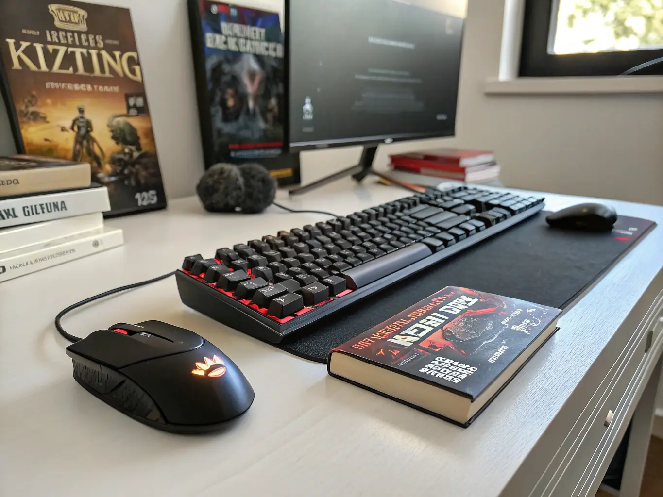 A high-end gaming PC setup with multiple monitors displaying different game genres, emphasizing the visual fidelity and customization options available on the platform.